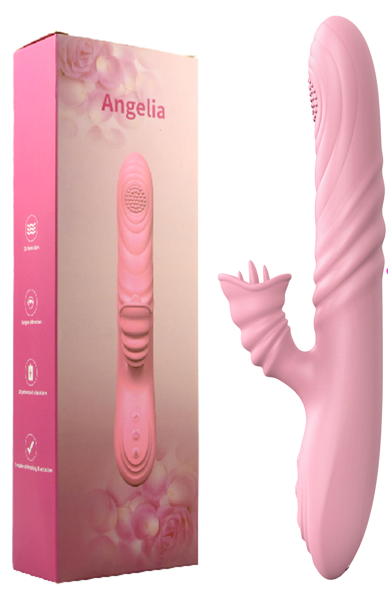 ANGELİA %100 Silikon, USB Şarz Edilebilir, 2 Motorlu, Isıtıcı Özellikli, Rotasyonlu, Ultra Lüks Klitoriks Uyarıcılı, Cilt Dostu Materyal Tavşan Vibratör